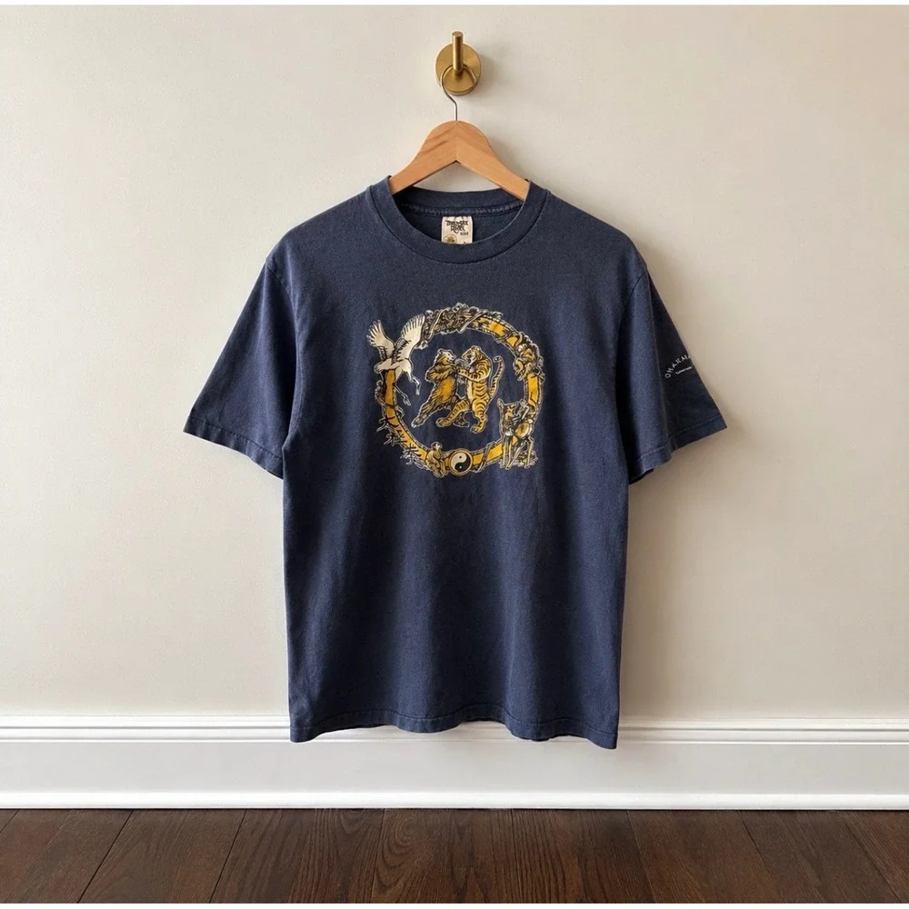 Vintage Tennessee River Gold Tiger Crane Yin Yang Graphic T-Shirt Navy XL